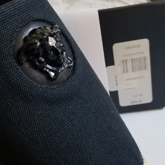 Versace La Medusa Canvas Leather Espadrilles Size 39.5 Black - Picture 5 of 8